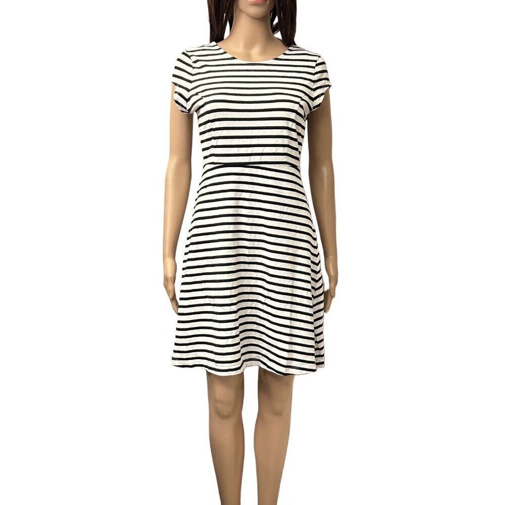 Old Navy Women's Dress Size S White Black Striped Cap Sleeves Round Neck GUC